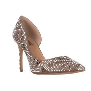 INC Kenjay 8 D’Orsay Pumps Women’s Size 10 Nude Pearl Studded 4” Heel